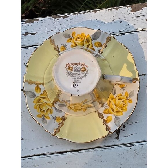 Margaret Rose Royal Standard Bone China Teacup & Saucer Set Yellow Floral Englan - Picture 8 of 9